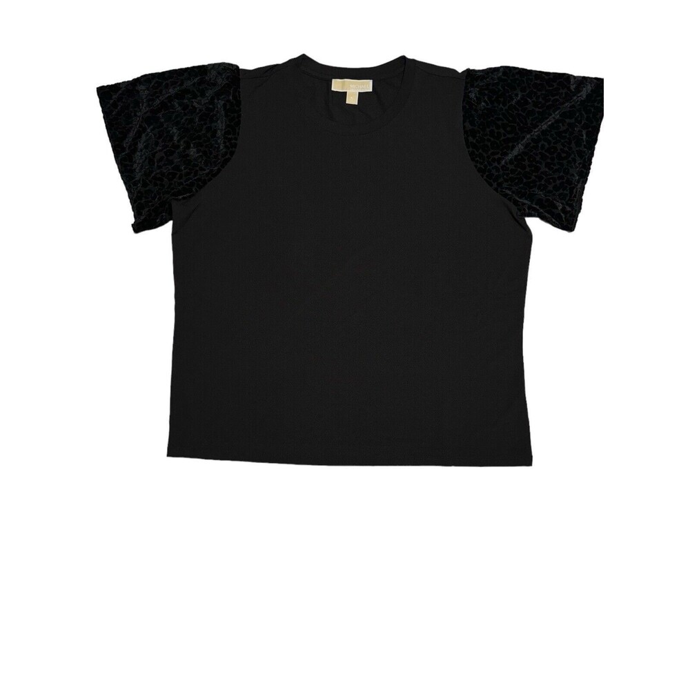Michael Kors Black Dressy Top Velvet Animal Print Short Sleeves Women’s Size‎ XL